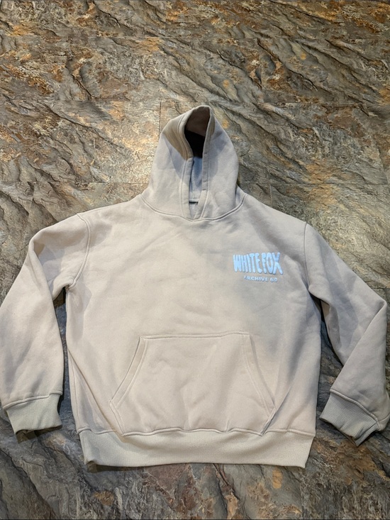 White Fox Boutique Tops - WHITEFOX Archive Co Beige Hoodie with White Logo